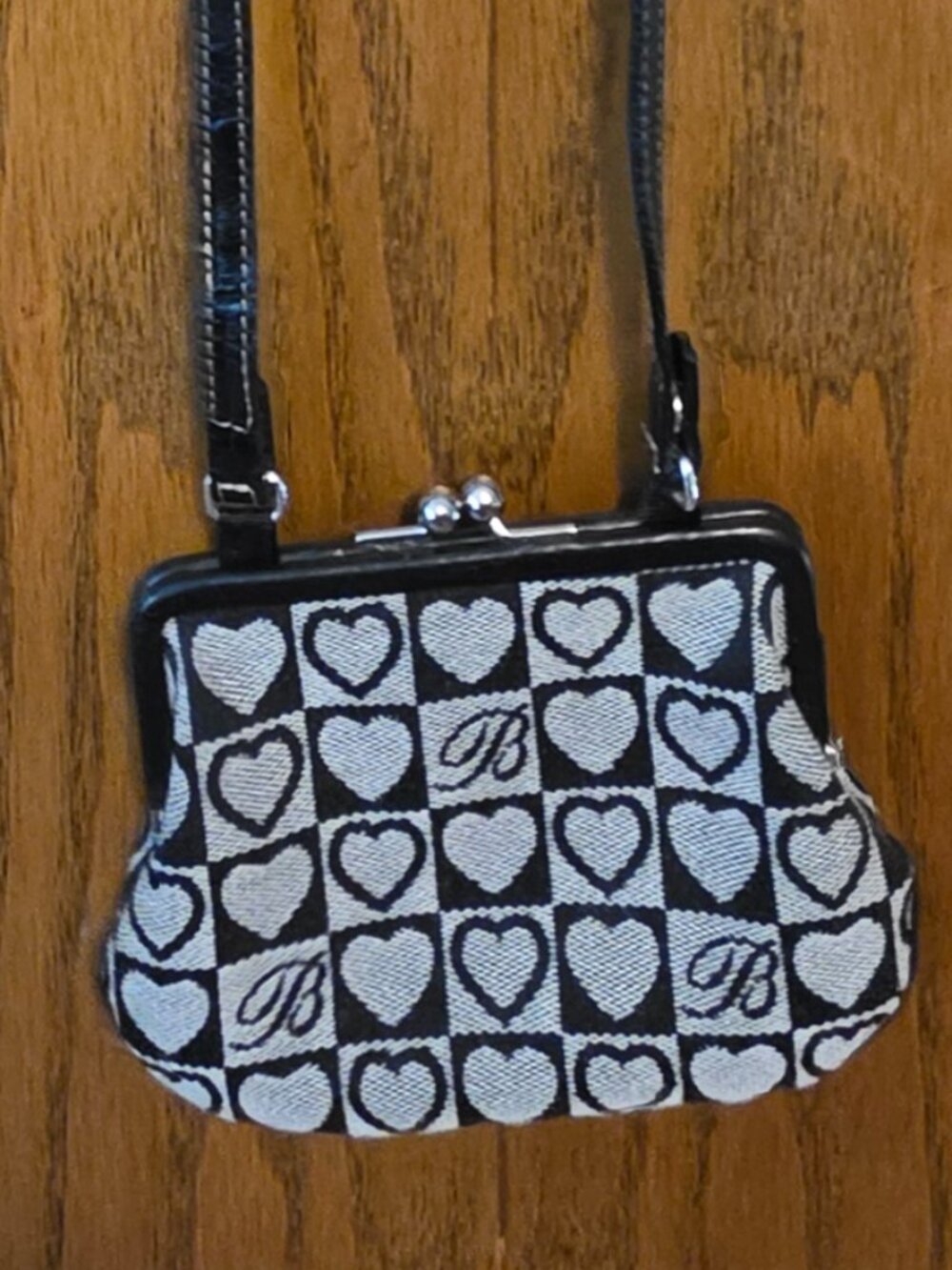 Brighton Vintage One World Checkerboard Heart Kiss Lock Crossbody Bag Pouch